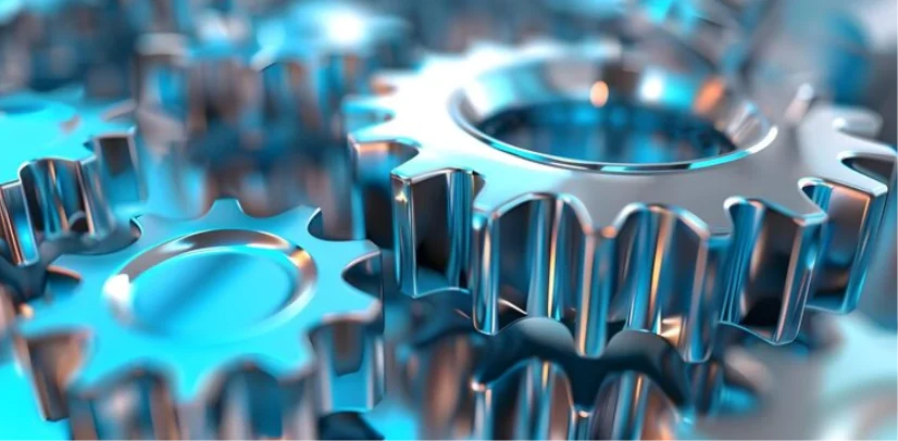 Close-up of interlocking metal gears