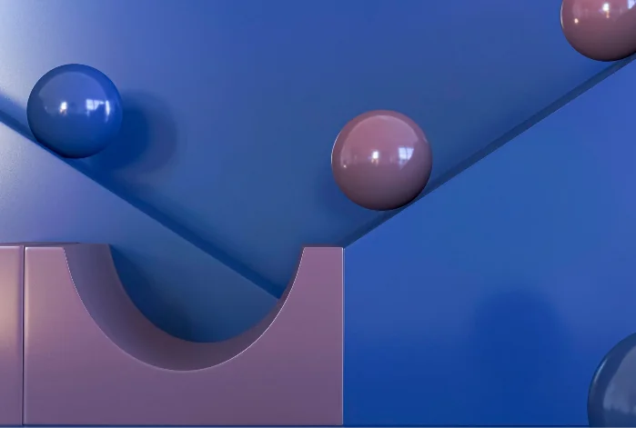 Abstract 3D shapes with spheres on a ramp