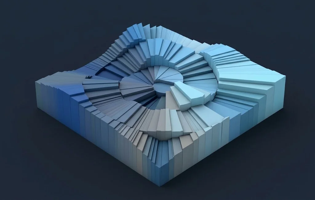 3D relief map built from layered blocks
