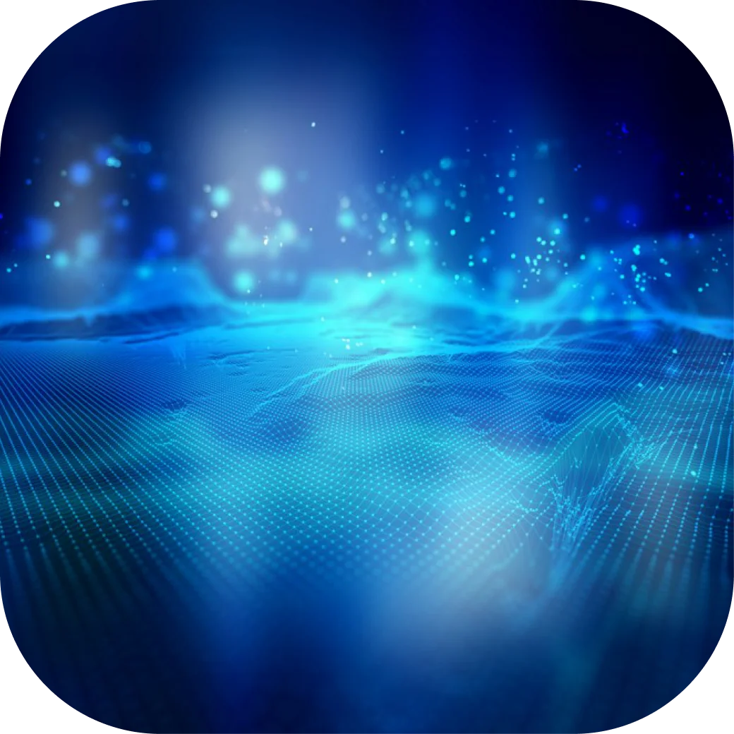 Abstract wave of glowing blue particles